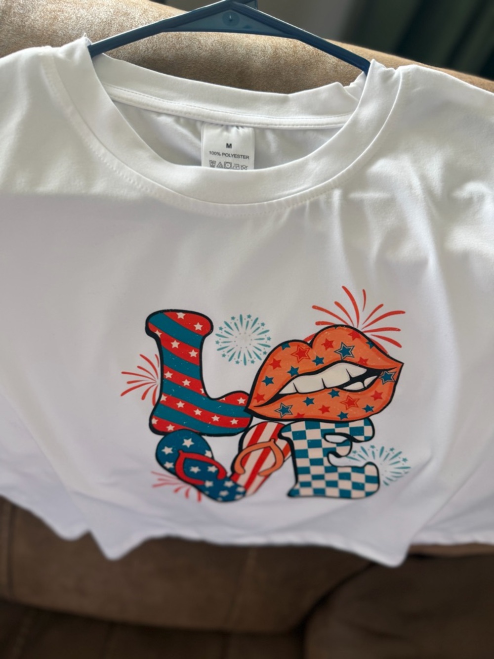 White Graphic 'LOVE' Tee with Patriotic Lips